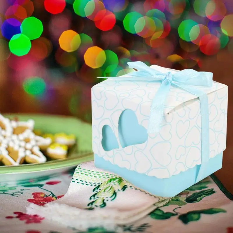 10 шт. лента Двойное сердце полый для конфет Коробки Свадебная вечеринка подарок