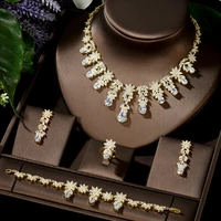 hibride fashion gold color cz stone earring necklace set brilliant long drop wedding bridal dress jewelry set for women n 1479
