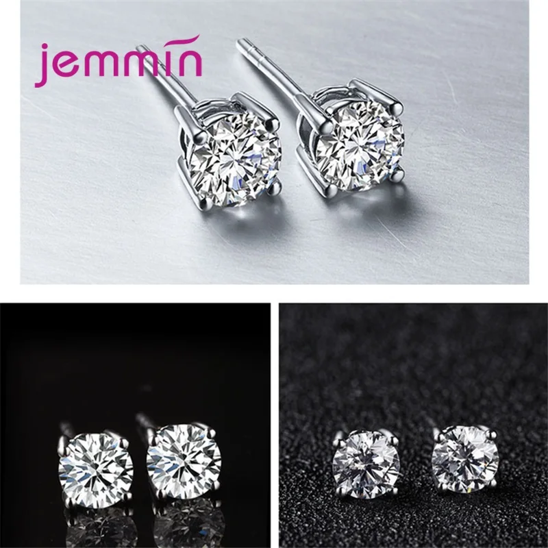 

Women Classic Shining Zircon Stud Earrings 925 Sterling Silver Ears Stud for Men Crystal Earrings Femme Jewelry Gift Wholesale