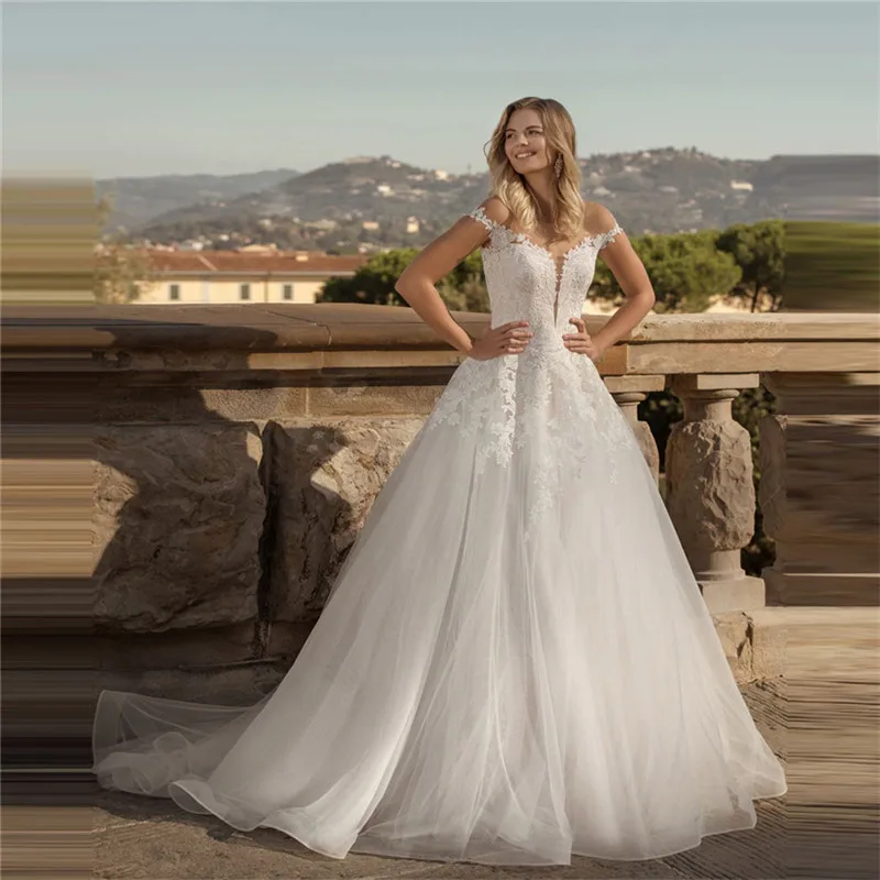 

Женское свадебное платье из фатина, ТРАПЕЦИЕВИДНОЕ ПЛАТЬЕ С Коротким Рукавом и глубоким круглым вырезом, корсет на шнуровке, весна 2019