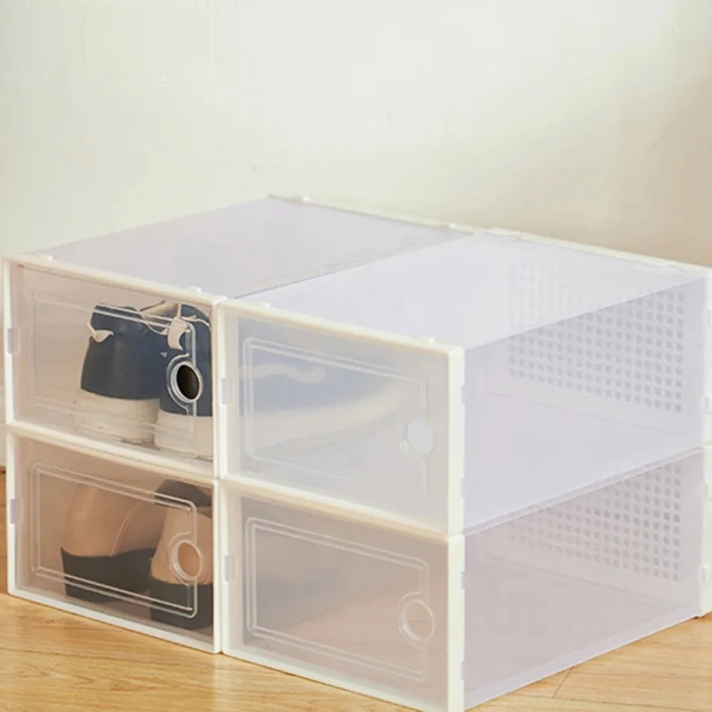 

6PCS Transparent Plastic Shoe Box Clear Storage Boxes Foldable Stackable Shoes Case Organizer Boxes Balcony Sundry Storage
