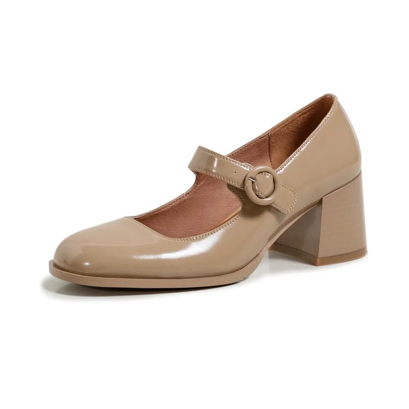 

All-leather Mary Jane Shoes Women 2021 New One-word Buckle Thick Heel Single Shoes Pigskin Square Toe Shoes