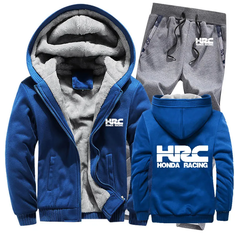 Hoodies Men HRC race motorcycle Car Logo Mens Suit Winter Thicken Warm Fleece Zipper Tracksuit Jacket+Pants sets | Мужская одежда