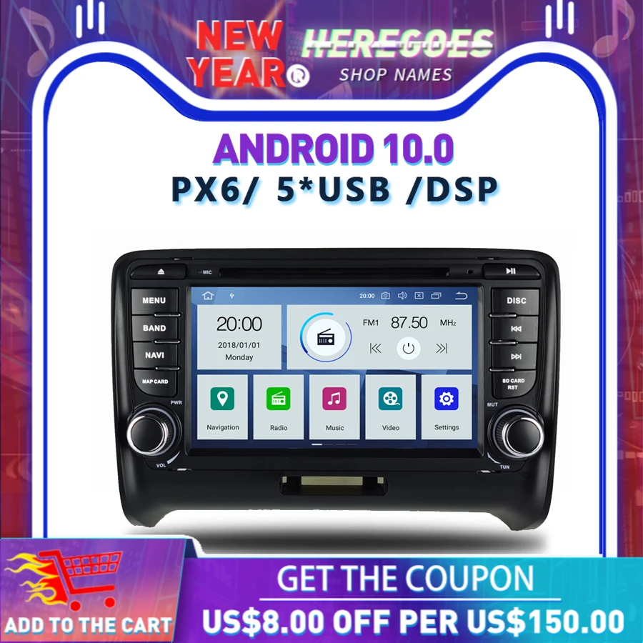 Автомобильный dvd-плеер gps карта Bluetooth 4 0 RDS радио wifi микрофон новый DSP PX6 Android 9 6 Гб ram +
