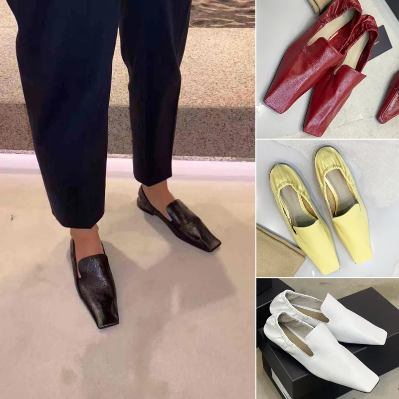 

2020 new flat shoes women Soft leather flat casual shoes Black square-toe lazy shoes Plus Size flats women spring ladie shoes