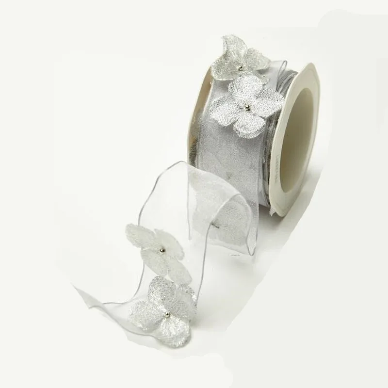 1 ярд лента с цветком из органзы букет Упаковка подарочная оберточная