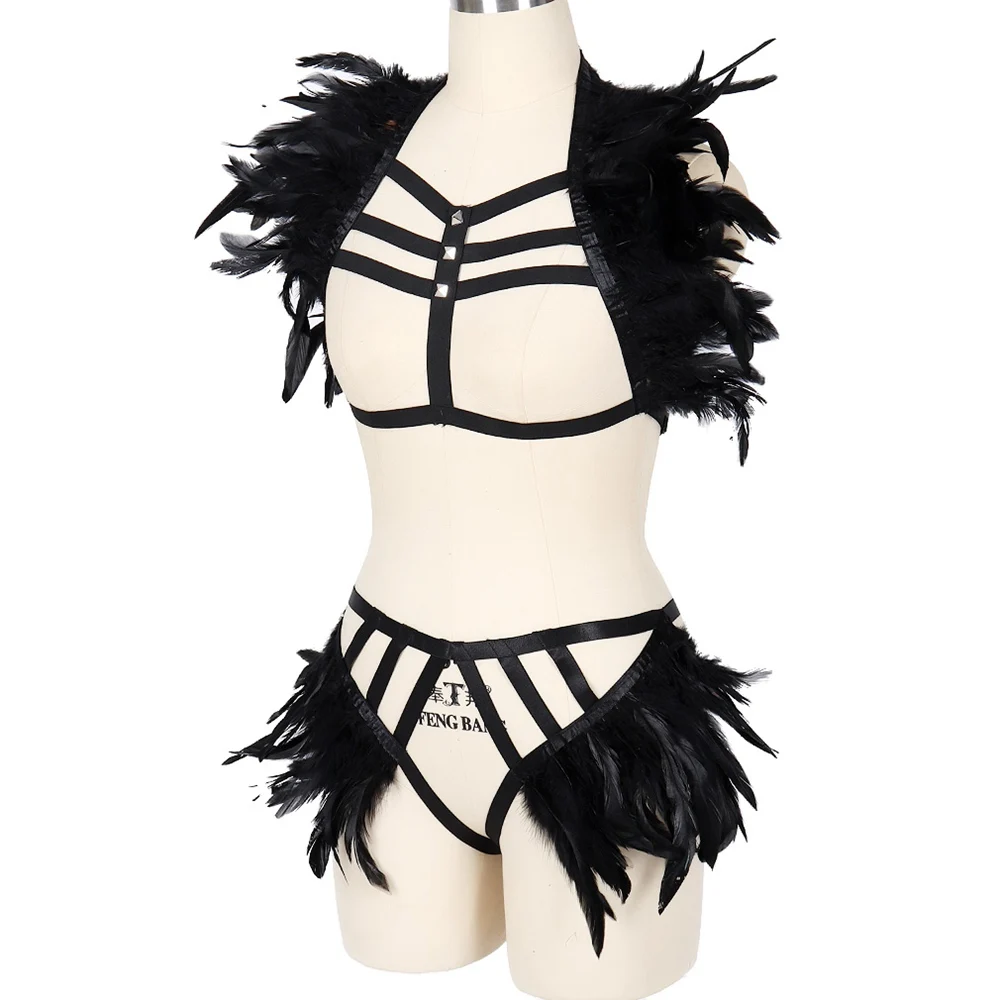 Halloween Carnival Feather Harness Belt Punk Accessories Sexy Body Elastic Strap Sword Lingerie Garter Dance Rave Outfit Wear - купить по