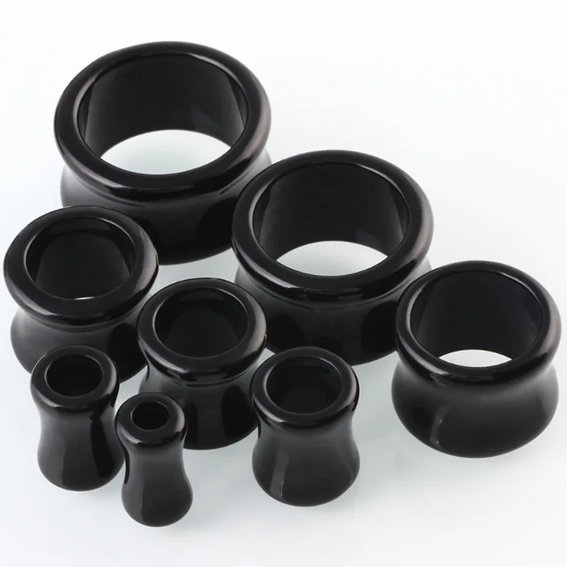 

One Pair New Fashion Black Cartilage Ear Piercing Tunnels Gold Black Acrylic Expanders Strechers Earring Plugs Body Jewelry