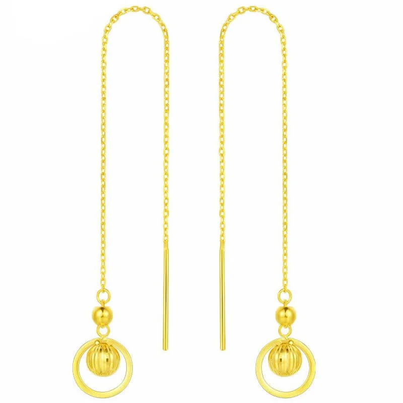 

Pure 24K Yellow Gold Earrings 999 Gold Long Link Beads Dangle Earrings