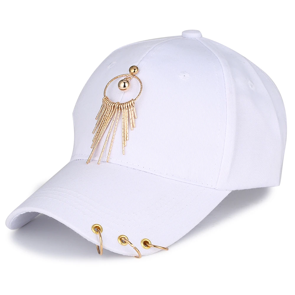 K Pop Бейсболка кисточки золотые кольца мужская Кепка Козырек кекет Мода папа