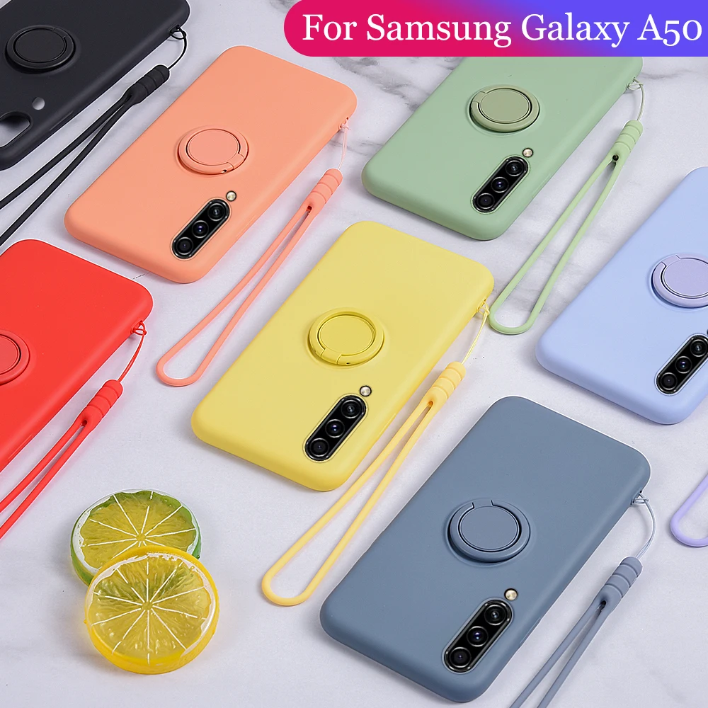 Жидкий силиконовый чехол-подставка с кольцом-держателем для Samsung Galaxy A50 A20 A30 A10