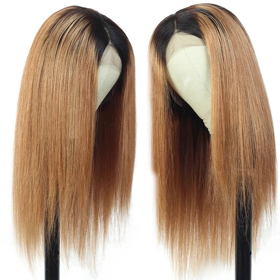 Омбре 1B 27 прямые человеческие волосы на кружеве длинные Wigs13 * 4 парик для женщин