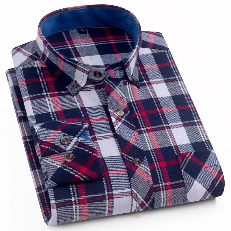 

Men Plaid 100% Cotton Shirt 2021 New Spring Autumn Men Casual Shirts Long Sleeve Chemise Homme Male Check Shirts