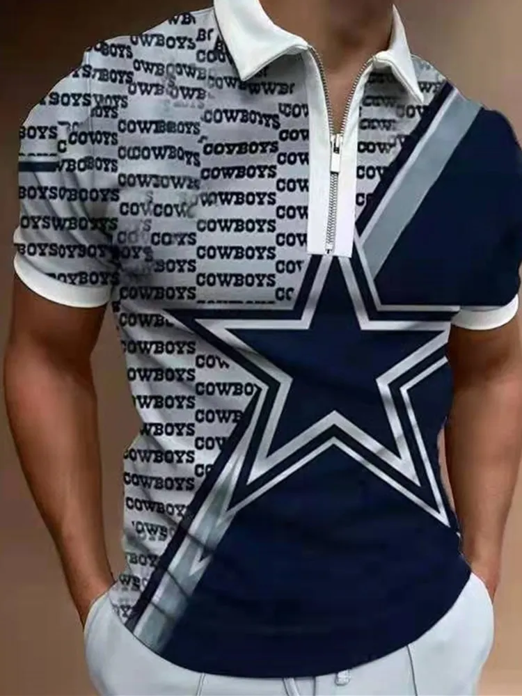 

Men's Golf Shirt Other Prints Striped Tartan Letter Short Sleeve Going out Tops Designer Punk & Gothic Sea Blue