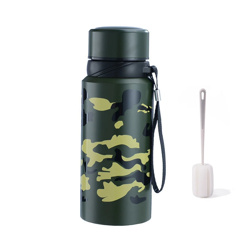 

600ml/750ml Sports Water Bottle Flask 18/8 Stainless Steel Bottle Vacuum Insulated Wide Mouth Outdoor with Cleaning Tool