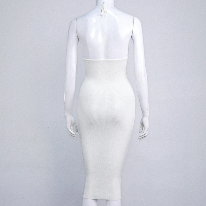 

2021 Summer Women's Dress Sexy Slip Ribbed Knitted Solid Color Backless Halter Slim Fit Long Dresses Women Party Fashion Dresses
