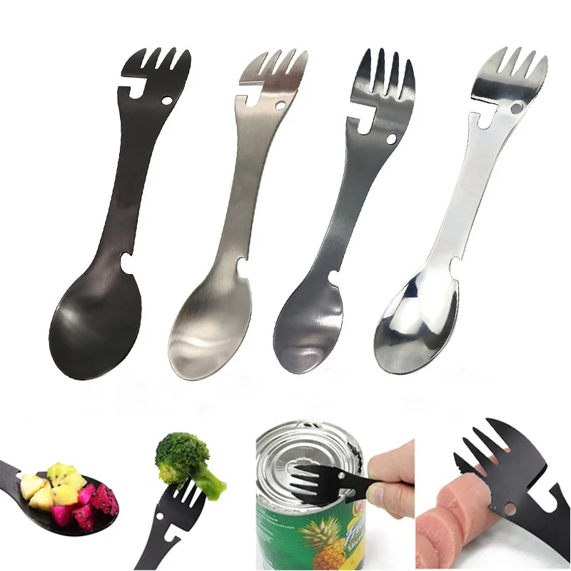 

Stainless Steel Spoon Fork Tableware Multi Tool Can Opener Portable Utensil Flatware Cutlery Bottle Camp Picnic Spork Multitool