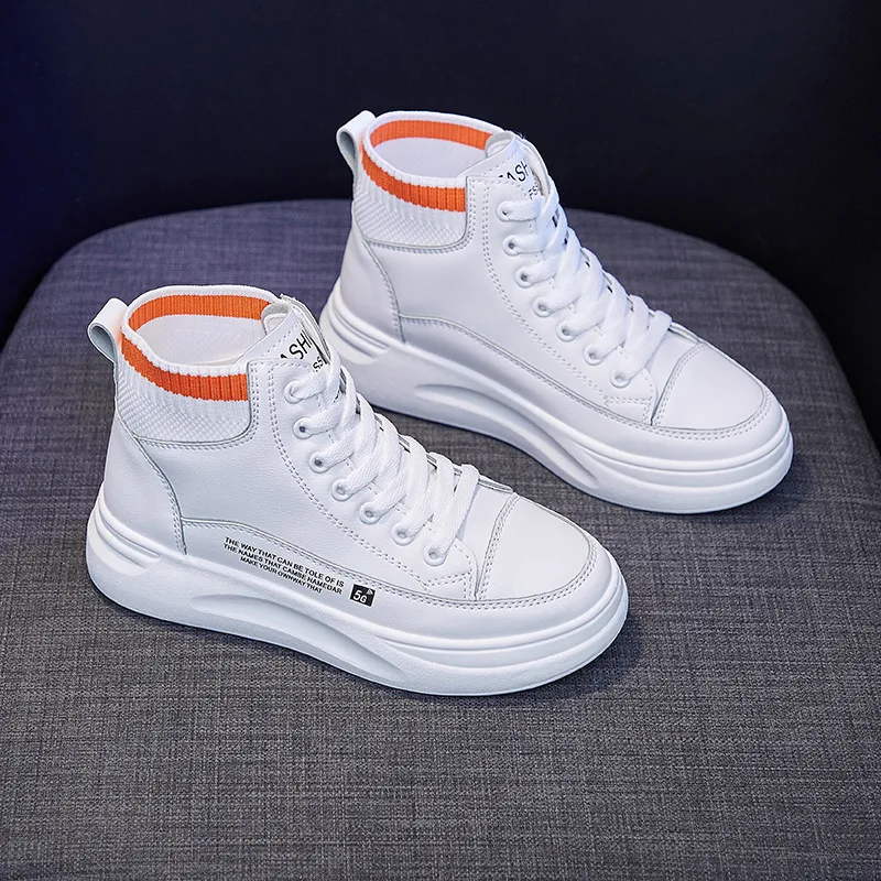 

High-top white shoes women's autumn 2021 new thick-soled all-match student board shoes women street shooting platform shoes