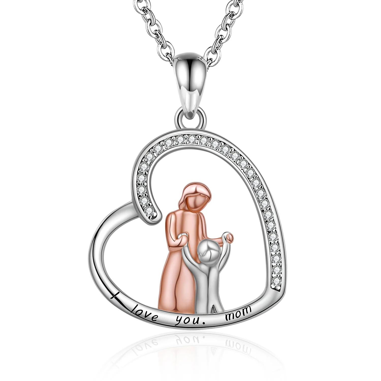 

Mom holding Child Heart Pendant Necklace 925 Sterling Silver Mother Son Daughter Jewelry Gifts for Women Family Mother's Day