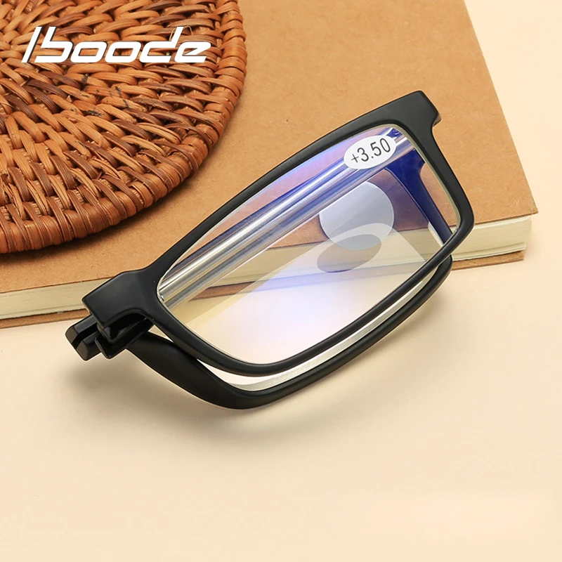 

iboode Telescopic Legs Reading glasses PC Lens Metal Anti blue light Spectacle Women Men Portable Small Presbyopia Eyeglasses