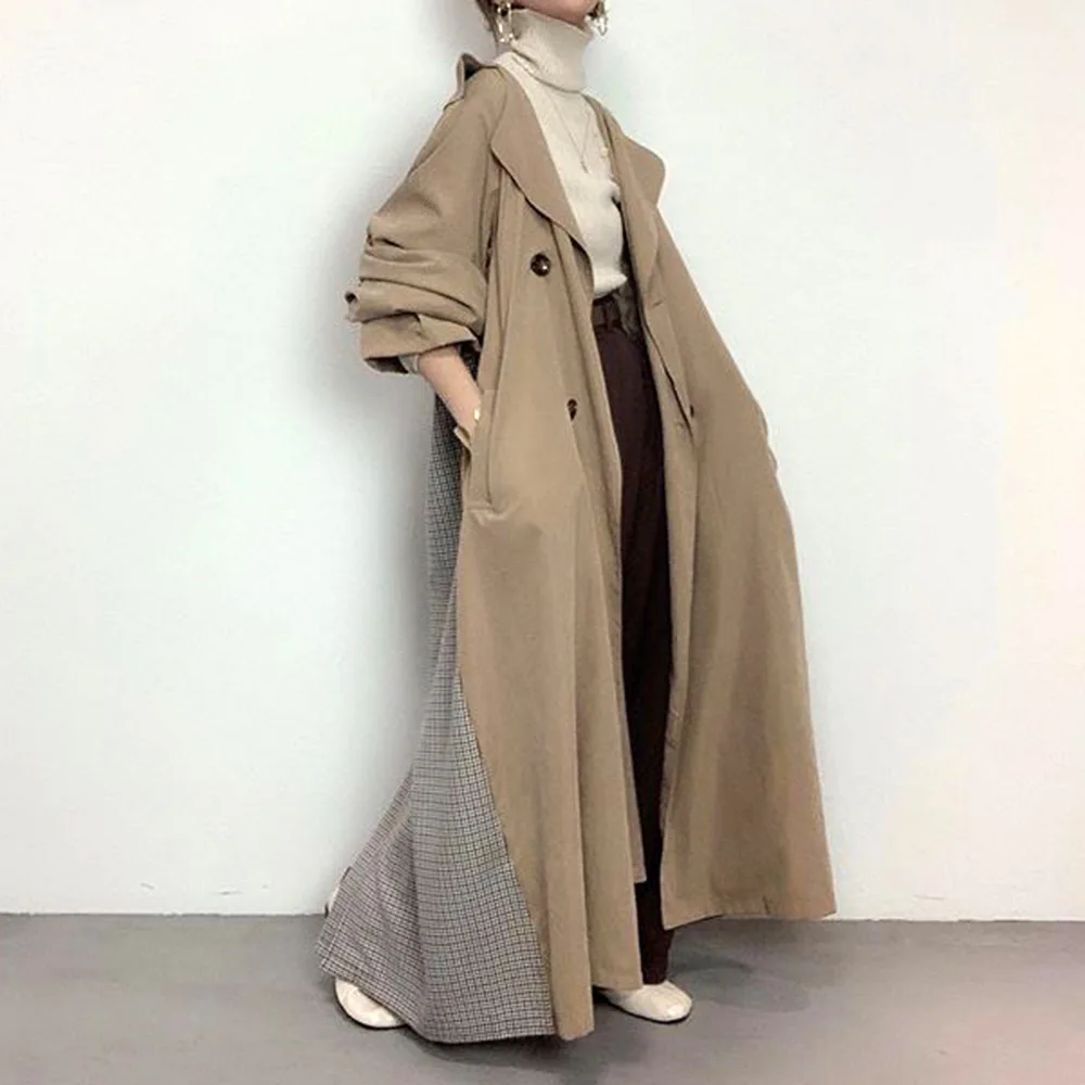 

Trench Coat Women 2020 Autumn Winter Janpan Female Tops Patchwork Loose Notched Lapel Long Sleeve Trench Coats Tops Outwear