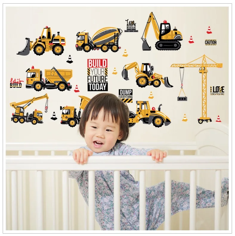 Мультфильм Транспорт автомобили грузовик экскаватор DIY настенные наклейки для