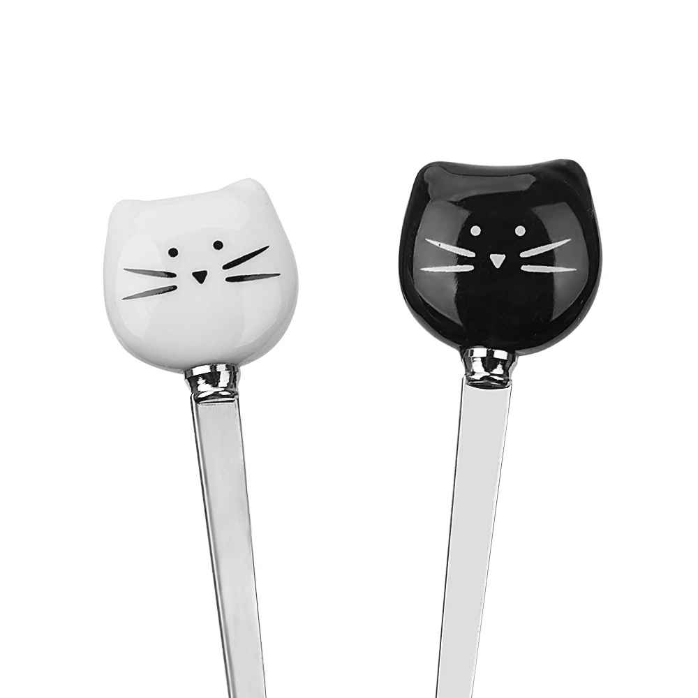 

Cat Ceramic Spoon Ice Cream Cartoon Spoon Kitchen Tool Flatware Stainless Steel Coffee Spoon