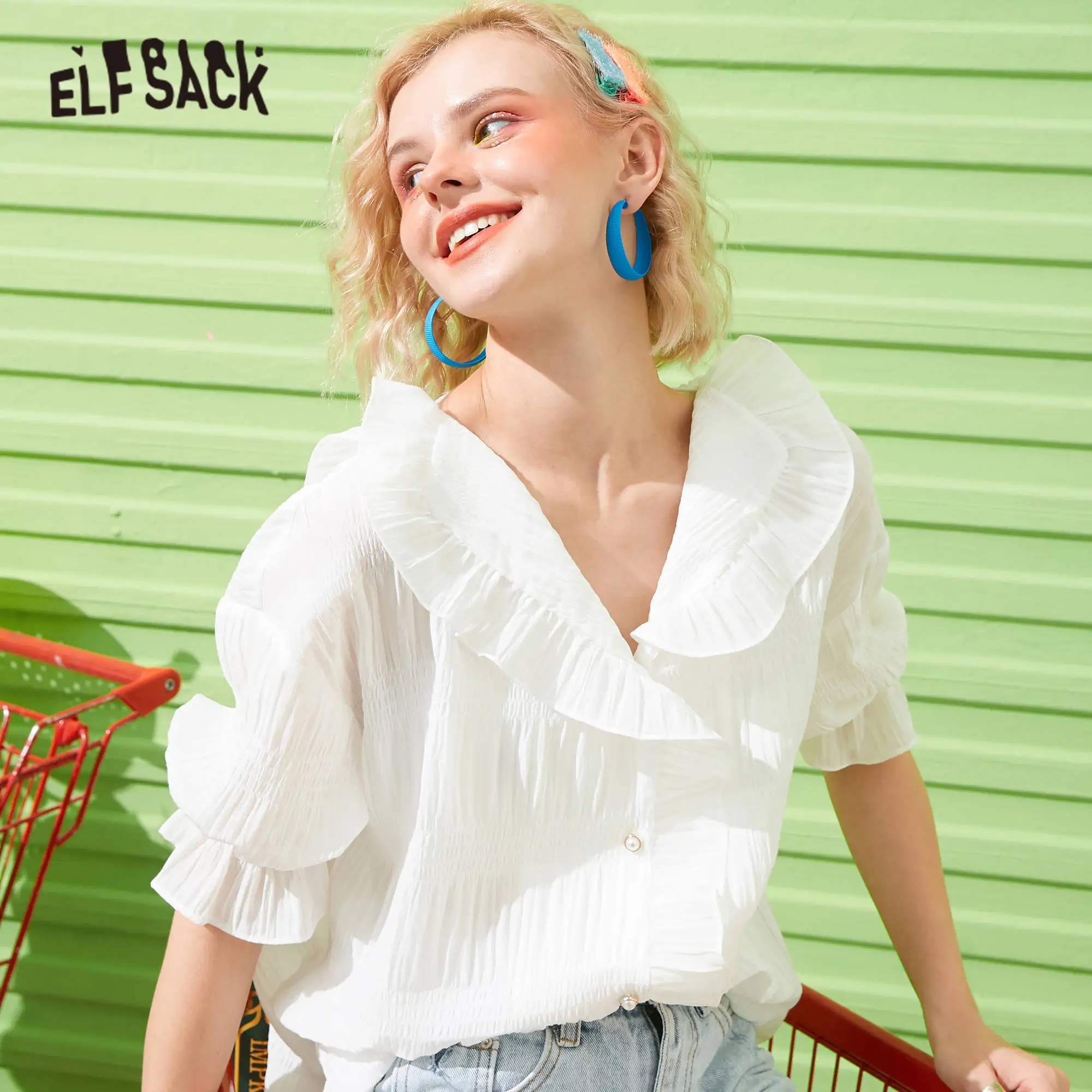 ELFSACK белая однотонная повседневная женская рубашка с открытой спиной 2020 лето ELF