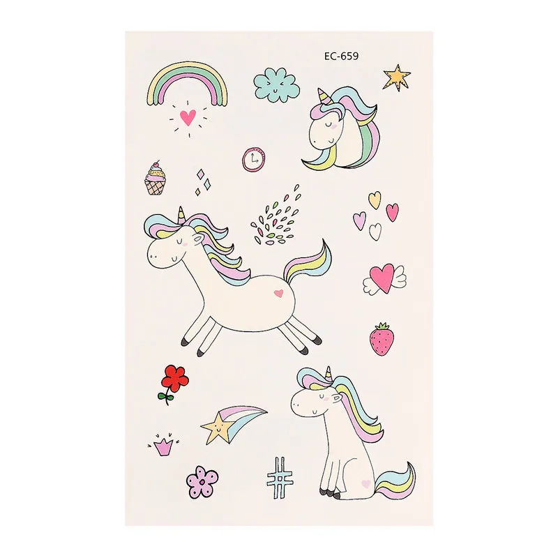 Новинка 2018 милая Временная тату наклейка в виде единорога облака радуги