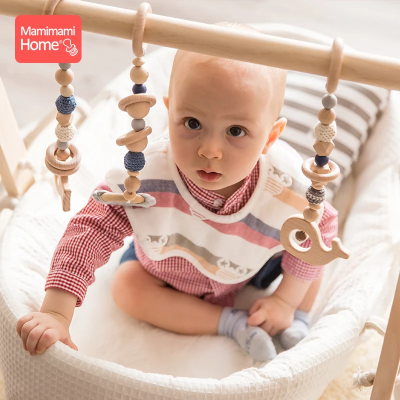 

4pc/set Baby Wooden Pendant Play Gym Toys BPA Free Wooden Teether Rodent Animal Interactive Stroller Hanging Bed Bell Nurse Gift