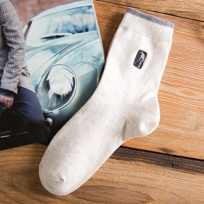 

Autumn and winter fashion socks embroidered men's casual middle tube socks pure color sports cotton