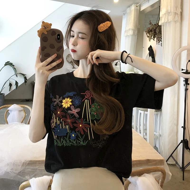 

White Short-Sleeved T-shirt Women's Clothing Ins Trendy Summer 2021 New Loose Design Niche Harajuku Hongkong Style Top Clothes