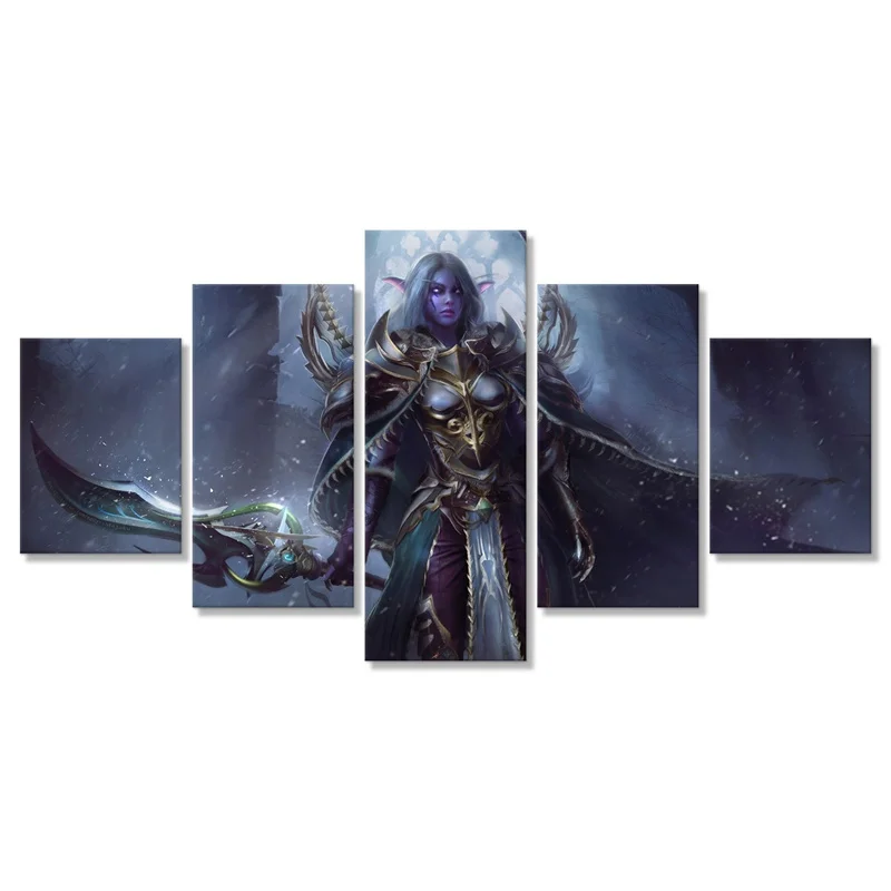 Wow Ночной эльф с персонажем мультфильма плакат модульная Картина Wall Art 5 шт. HD