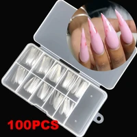 100pcsbox extra long false nails stiletto tips clear sharp end stilettos fake nails uv gel manicure easy diy artificial nails