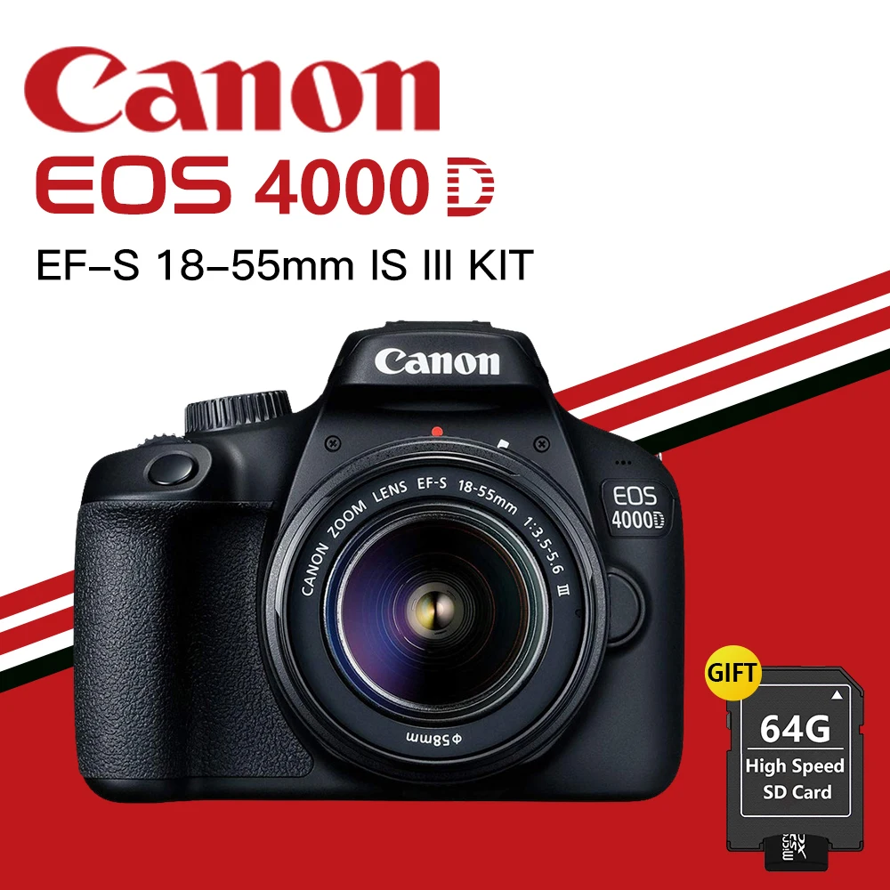 

Однообъективной зеркальной камеры Canon EOS 4000D DSLR Камера с EF-S фирменнй переходник для объектива Canon 18-55 мм f/3,5-5,6 DC III объектив с переменным фокус...