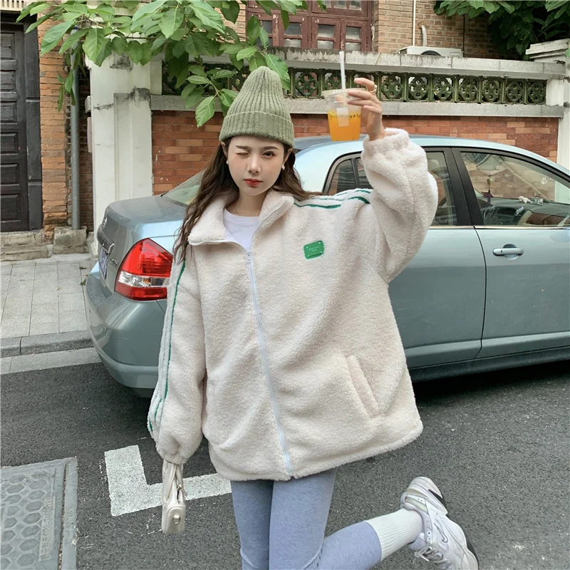 

han Jacket women's casual all-match cardigan zipper round neck top short coat long sleeve autumn and winter