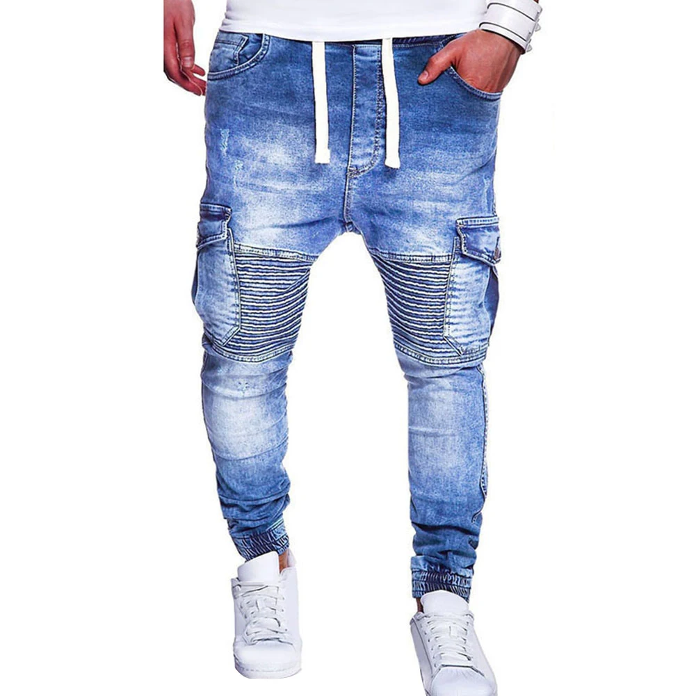 2019 модные Плиссированные Длинные мужские брюки до колена с несколькими