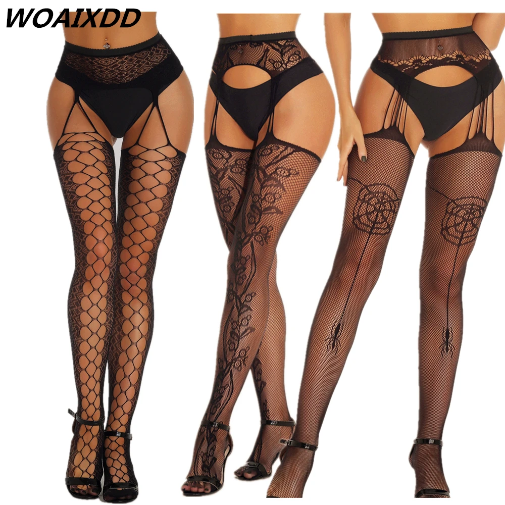 

Womens Sexy Fishnet Black Tights Jacquard Pantyhose Garter Grid Fish Net Stockings Hose Sexy Lingerie Collant