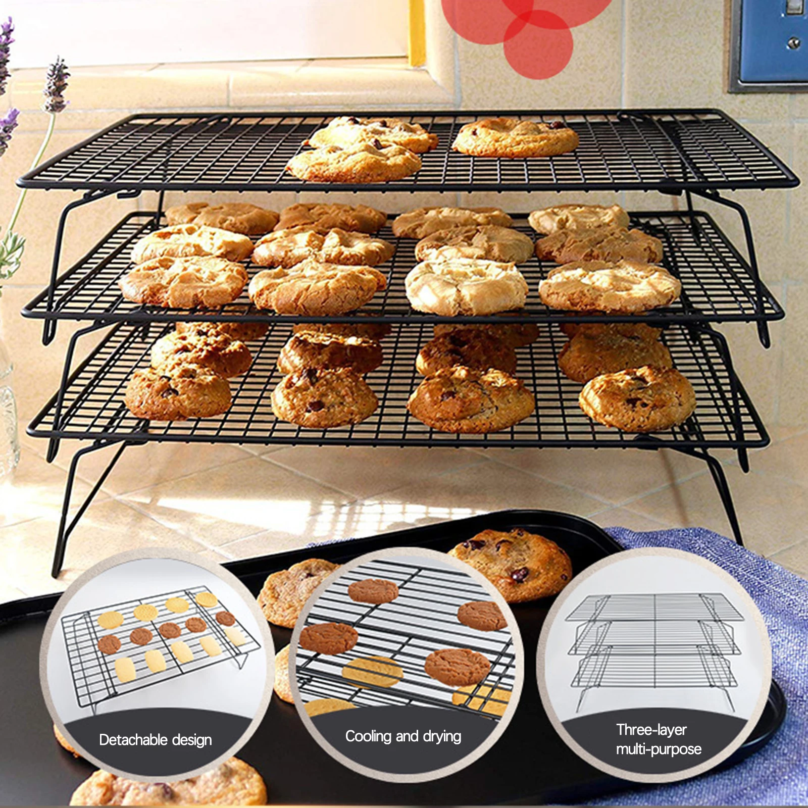 

Biscuits Bread Cookie Food Rack Cake Shelf Stackable Baking Tools Space Saving Kitchenware Folding Non Stick 3 Layers