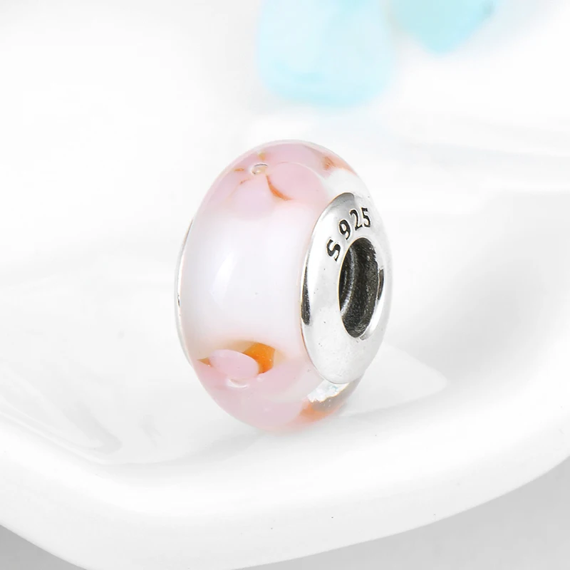 100% Аутентичные Стерлинговое Серебро 925 пробы оранжевые розовые цветы муранские