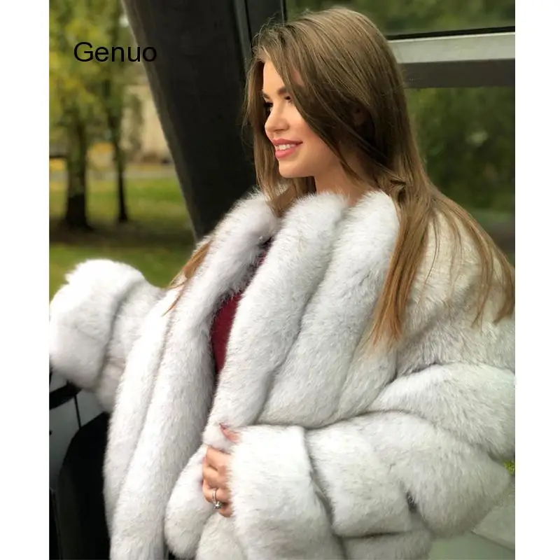 Женская Шуба из искусственного лисьего меха теплая шуба цельной кожи Роскошная