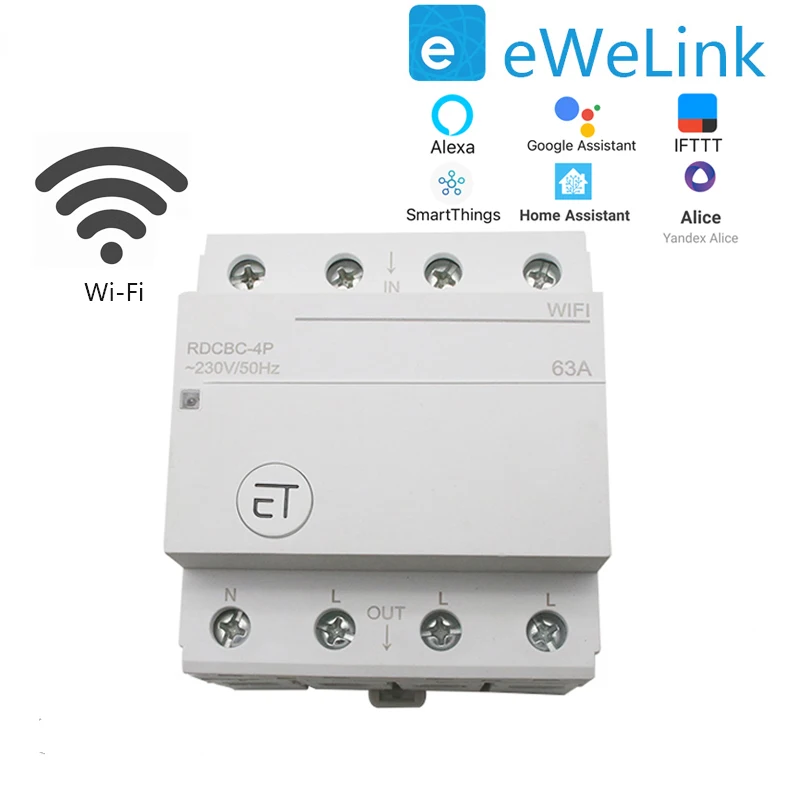 

3P+N AC100-400V Din Rail WIFI Circuit Breaker Smart Timer Switch Relay Remote Control By EWeLink APP Smart Home For Alexa Google