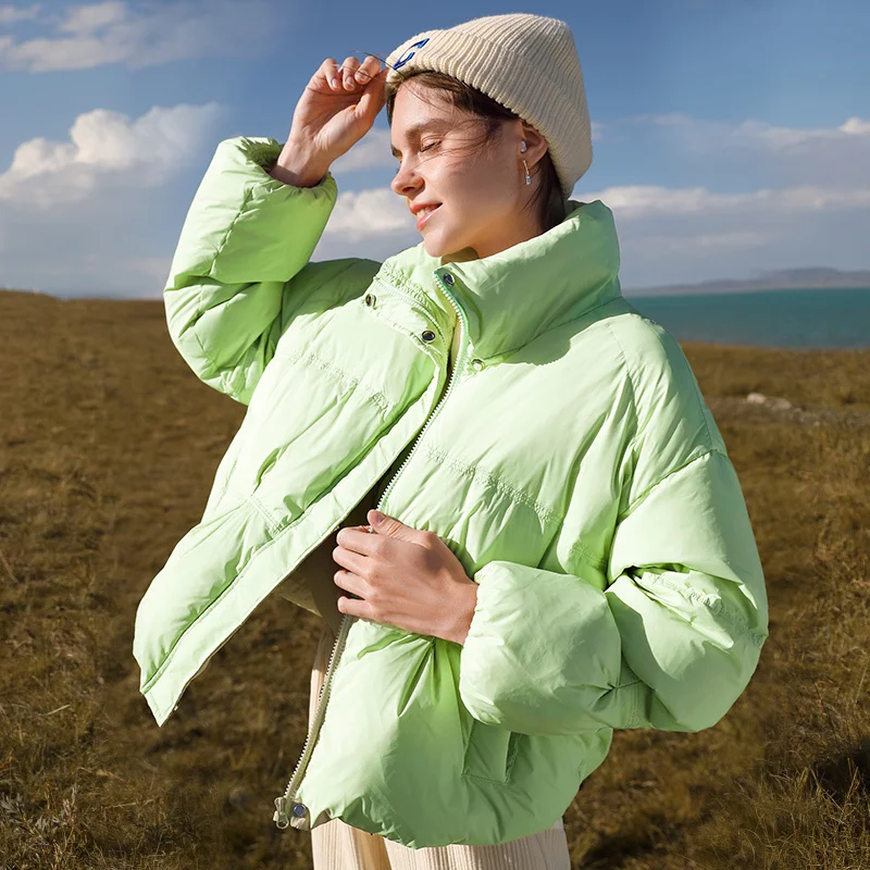 

SHZQ Stand Collar Down Jacket Women's 2021 Winter New Bread Jacket Korean Loose White Duck Down Green Short Coat