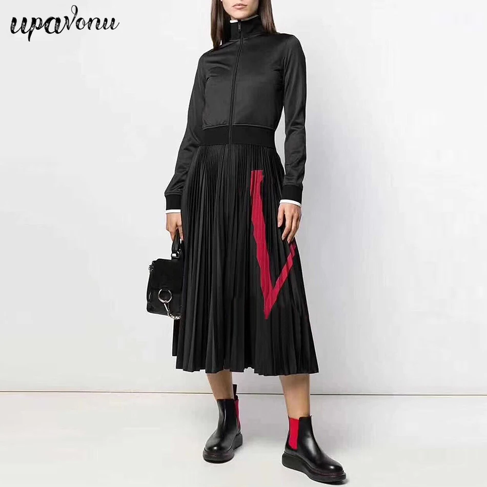 Новинка 2020 женское рождественское черное плиссированное платье офисное