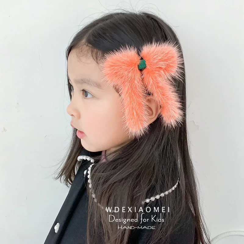 

New Cute Real Mink Fur Big Bow Hair Clip HairPins Women Girls Sweet Bowknot Hairgrips Barrette Fashion Kids Hair Pin Accessories