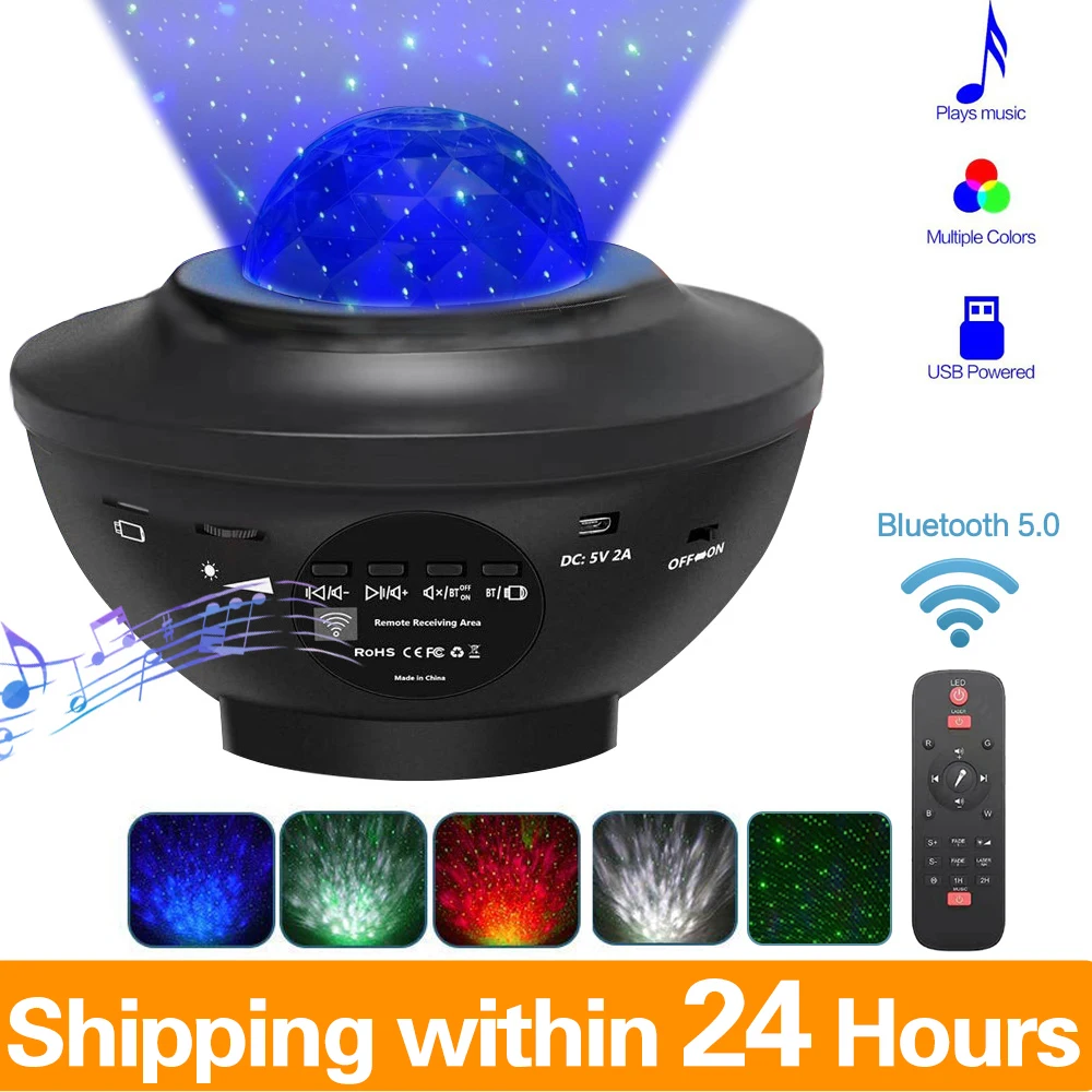 

Светодиодный Звездный проектор, ночник, галактика, звездная Ночная лампа, проектор океанских волн с музыкой, Bluetooth динамик, дистанционное уп...