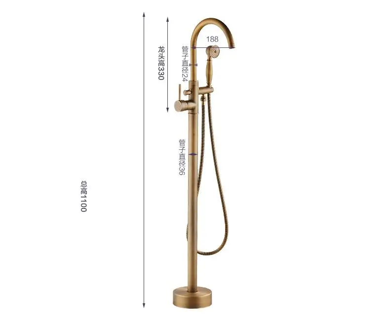 

Antique Black Bronze Floor Stand Bathtub Faucets with Hand Shower Floor Standing Bath Faucet Single Handle Mixer Tap