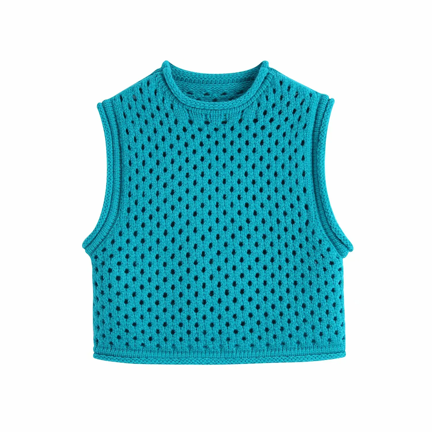 

New Pop Women Cropped Knit Sweater Vest POINTELLE Sleeveless Casual Vogue Chic Lady Woman Sweaters Pullovers Tops