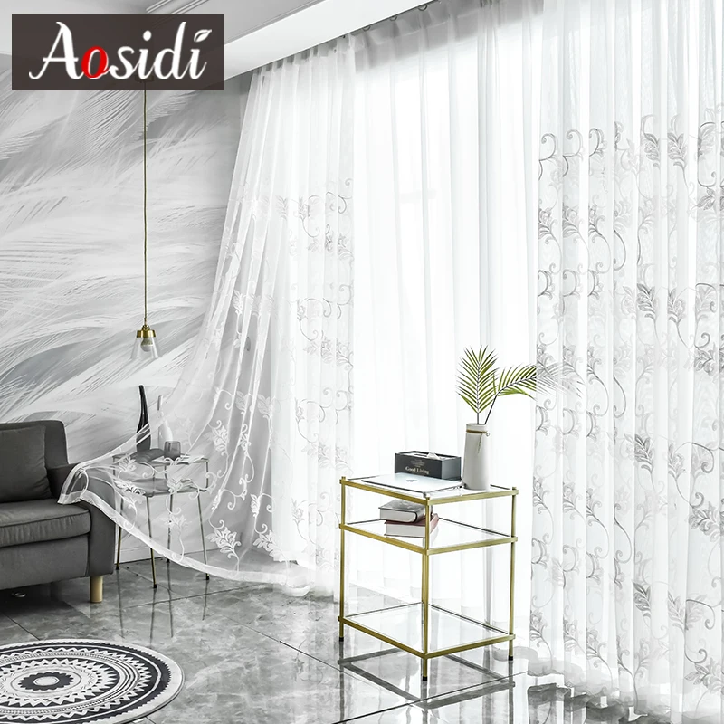 Белый Тюль с вышивкой AOSIDI занавески для гостиной современные тюлевые шторы на
