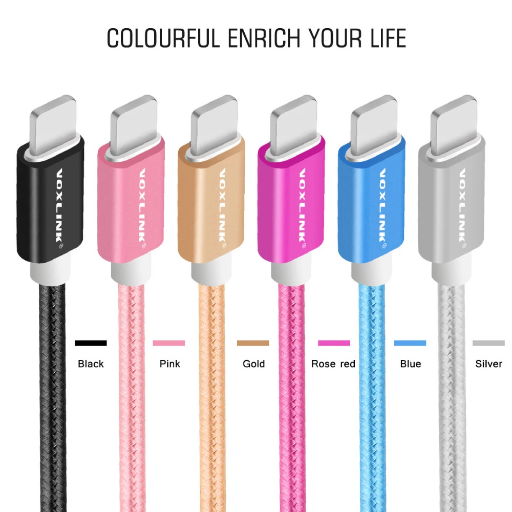 VOXLINK, 5 шт. в упаковке, USB-8-контактный кабель, нейлоновый usb кабель для зарядки и передачи данных для iPhone X Xs, xr, 8, 8 plus, 7 plus, 6s plus, 5S, iPad Air, usb-кабель